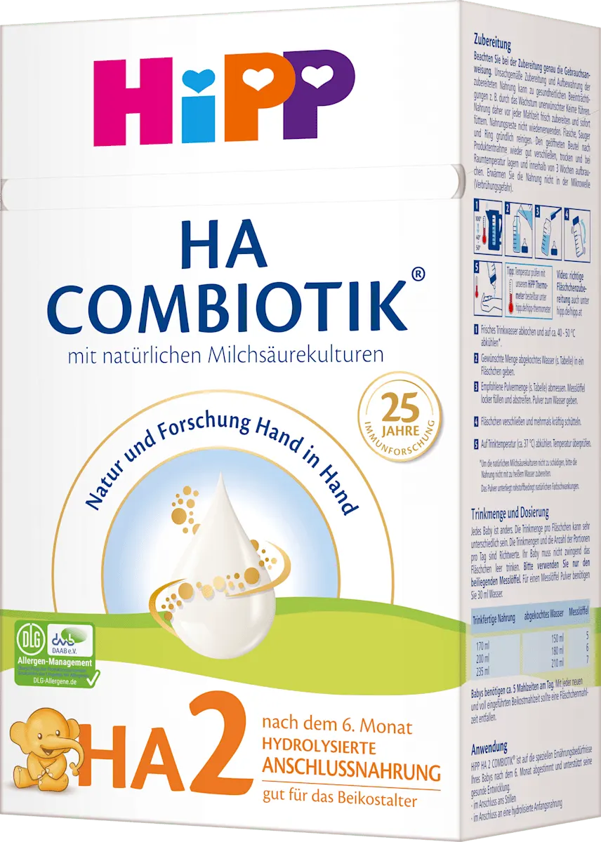HiPP HA2 Combiotik Hypoallergenic Follow-On Formula, Stage 2 (6+ Months), 21.2 oz
