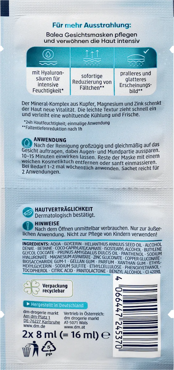 Gesichtsmaske Hyaluron (2x8 ml), 16 ml