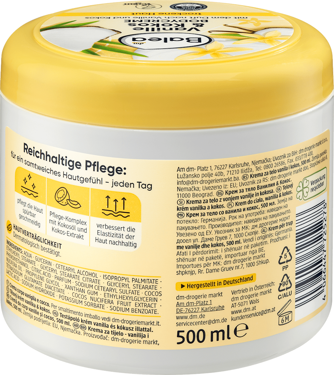 Balea Vanilla & Coconut Body Cream – Vegan – 16.9 fl oz