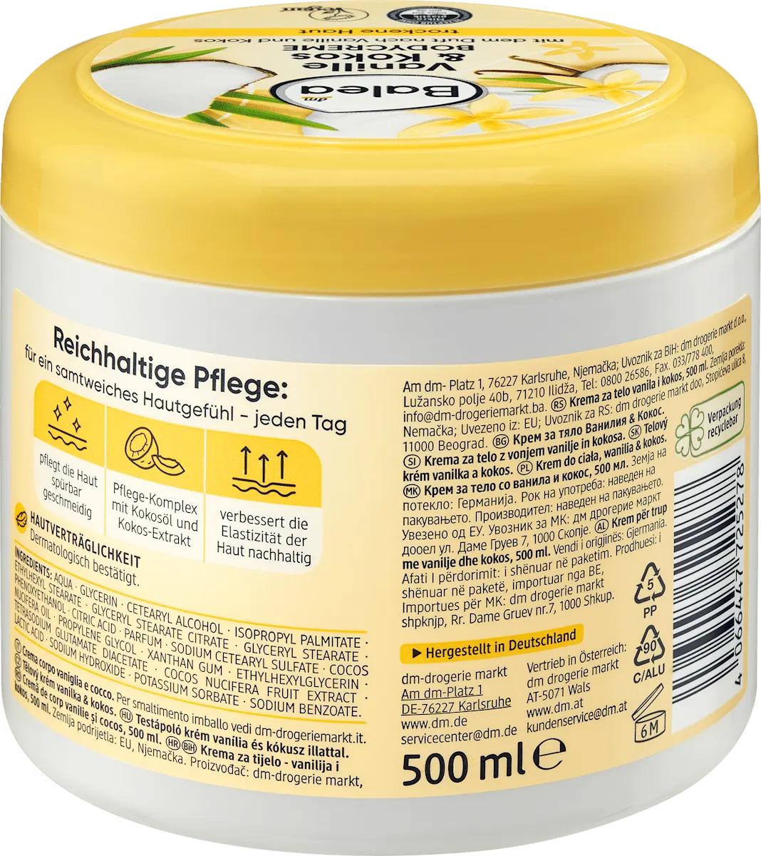 Balea Vanilla & Coconut Body Cream – Vegan – 16.9 fl oz