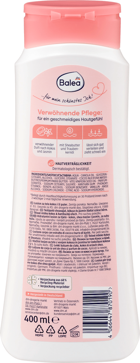 Balea Coconut & Shea Butter Body Lotion – Tropical Nourishment – 13.5 fl oz