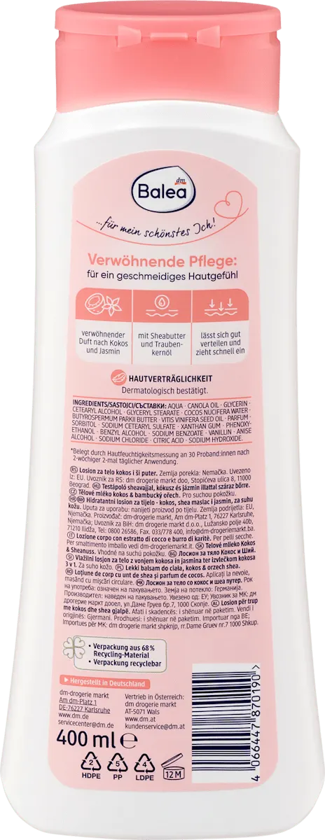 Balea Coconut & Shea Butter Body Lotion – Tropical Nourishment – 13.5 fl oz