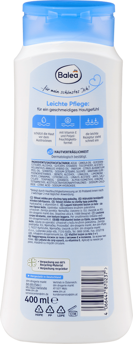 Balea Light Body Lotion – Everyday Hydration, Fast-Absorbing – 13.5 fl oz
