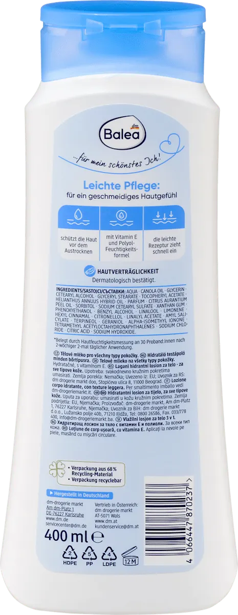 Balea Light Body Lotion – Everyday Hydration, Fast-Absorbing – 13.5 fl oz