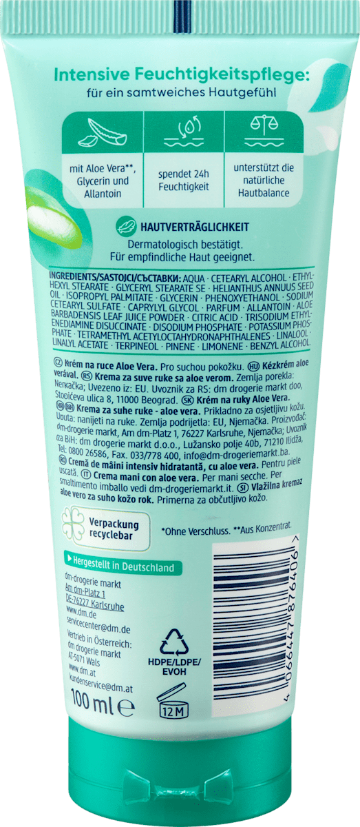 Balea Aloe Vera Hand Cream – Alcohol-Free – 3.4 fl oz