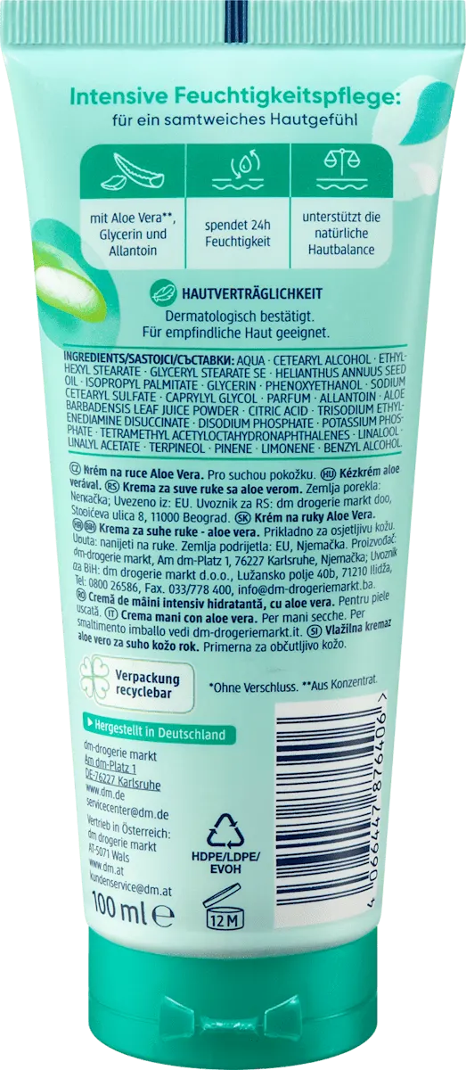 Balea Aloe Vera Hand Cream – Alcohol-Free – 3.4 fl oz