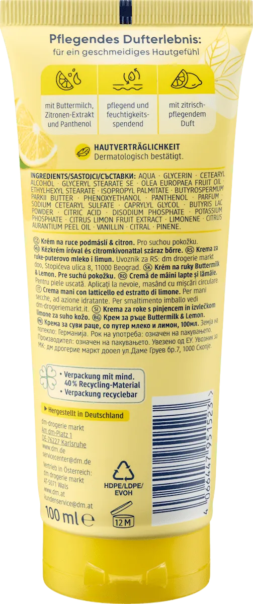 Balea Buttermilk & Lemon Hand Cream – 3.4 fl oz