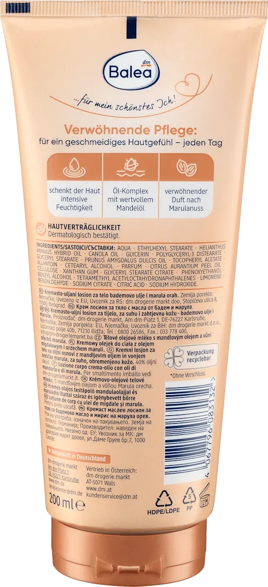 Balea Almond Oil Cream-Oil Body Lotion – Rich Moisture – 6.8 fl oz