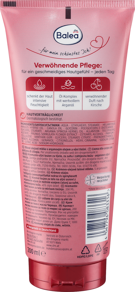 Balea Cherry Cream-Oil Body Lotion - 6.8 fl oz