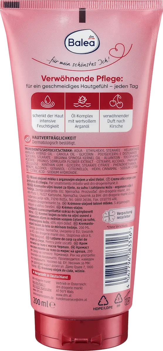 Balea Cherry Cream-Oil Body Lotion - 6.8 fl oz
