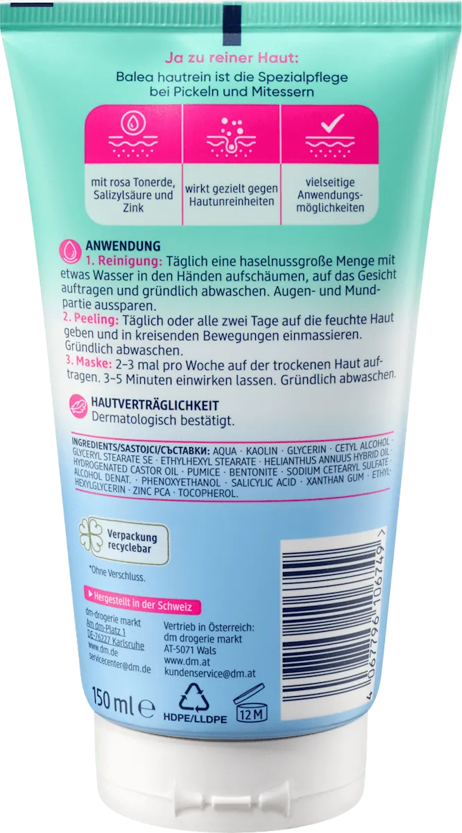 Gesichtsreinigung, Peeling & Maske 3in1 hautrein, 150 ml