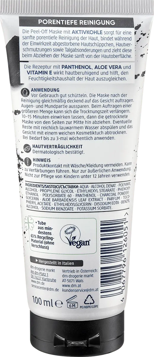 Gesichtsmaske Peel-Off mit Aktivkohle, 100 ml